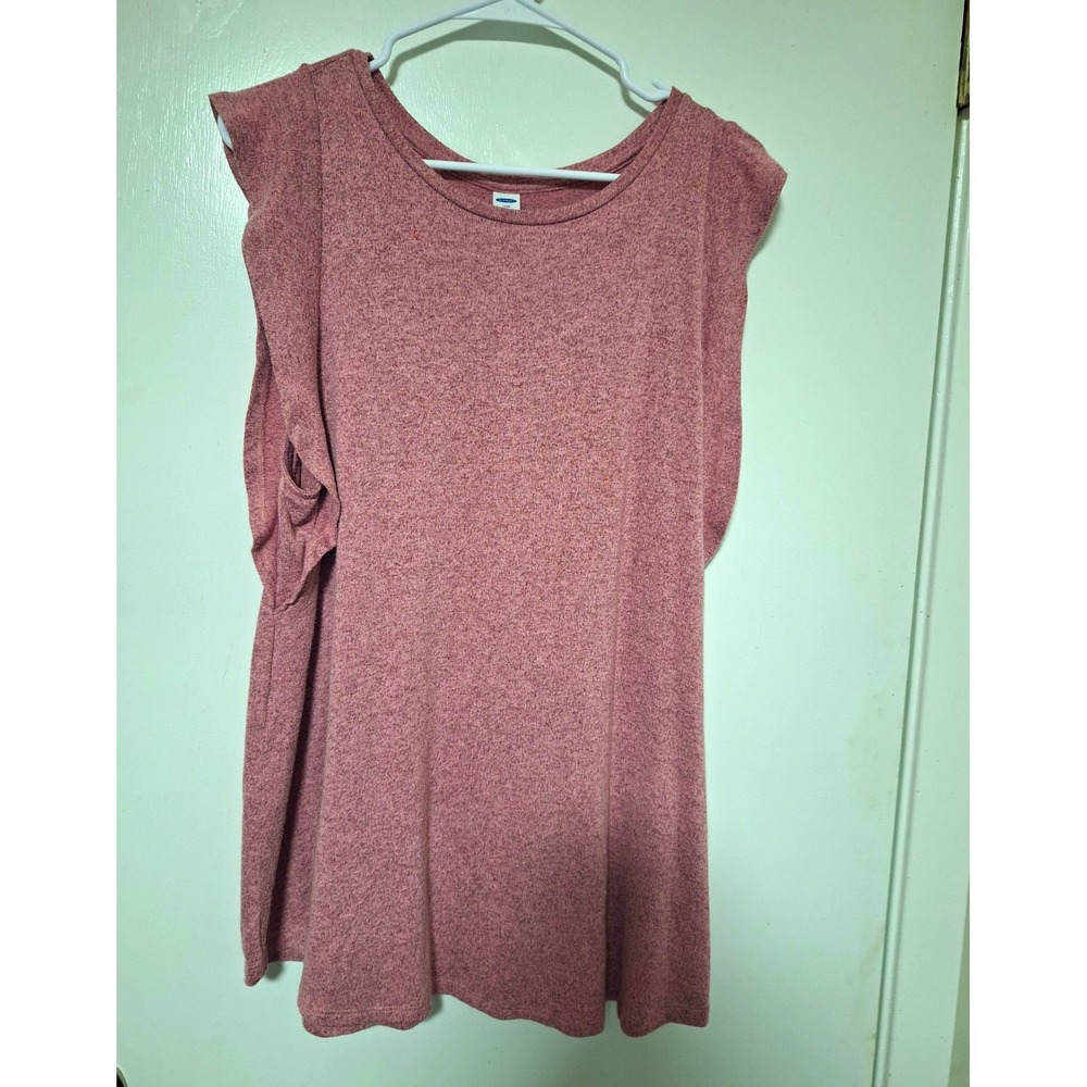 Old Navy Luxe Womens Tops XL Pink Heathered Flutter Sleeve TShirt Blouse Stretch